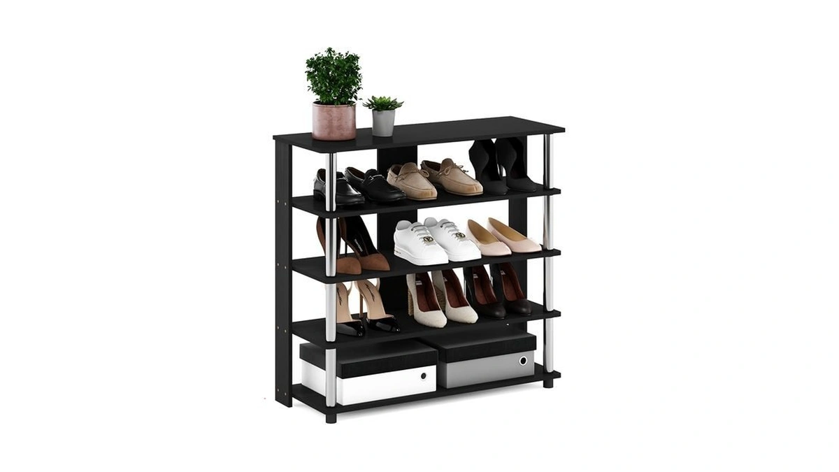 Furinno Turn-n-tube 5 Tier Wide Shoe Rack, Americano, Stainless Steel