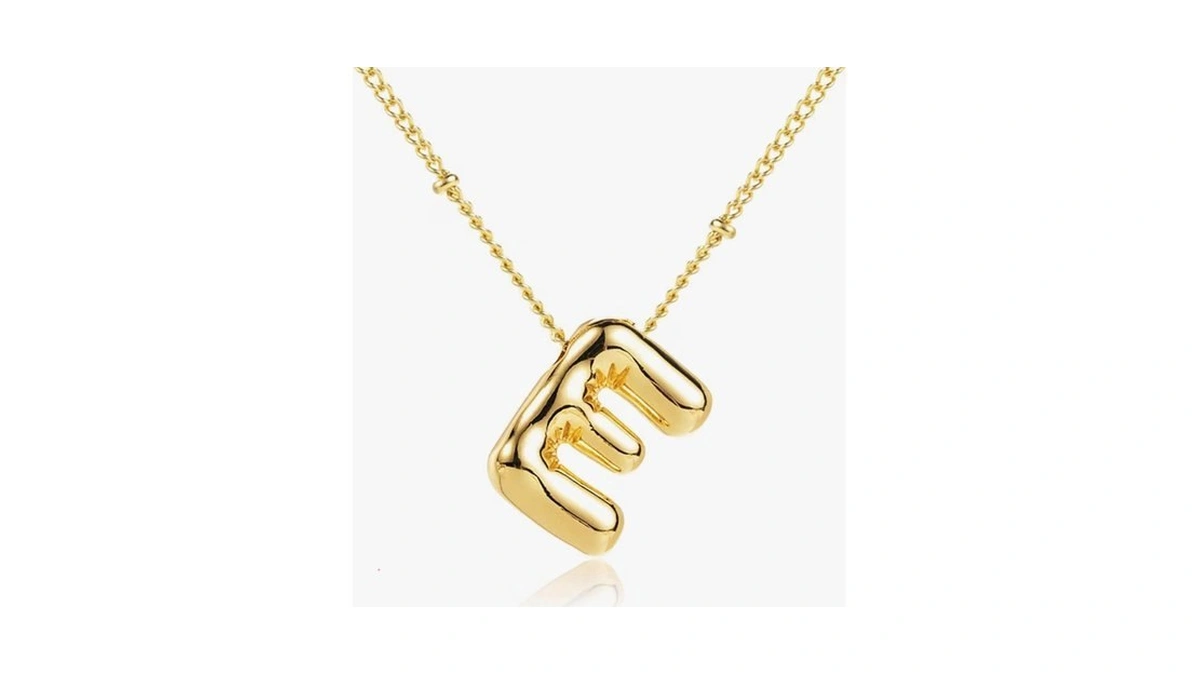 Gold Initial Necklace For Women Puffy Bubble Letter Pendant Necklace