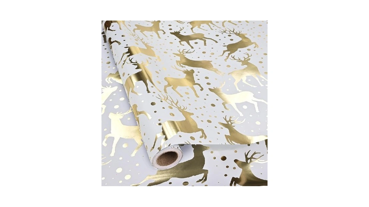 Dlyrroba Reversible Metallic Foil Christmas Wrapping Paper - White Gold