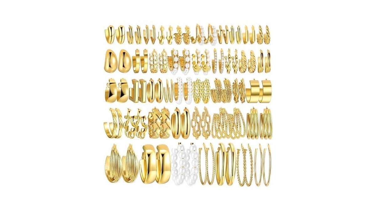 42 Pairs Gold Hoop Earrings Set For Women, Hypoallergenic Multipack