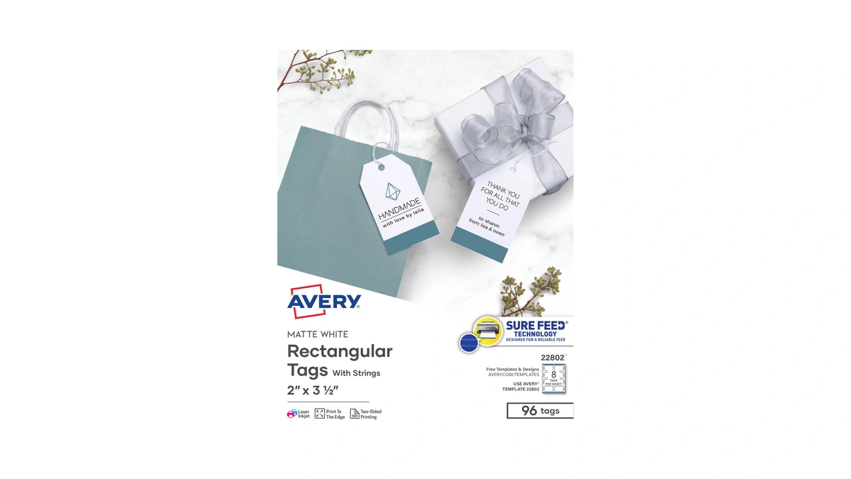Avery Blank Printable Tags, Sure Feed Technology, 2" X 3.5",