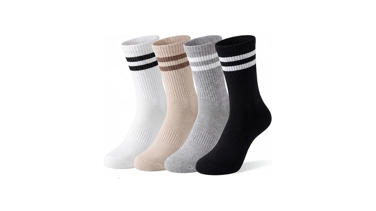 Gowaaw Women's Striped Crew Socks, Size 5-10, 4 Pairs