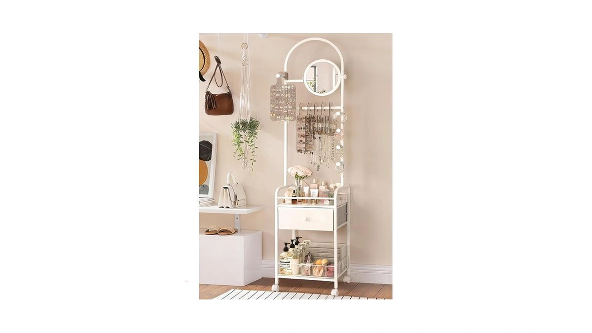 Keebofly Floor Jewelry Organizer With Adjustable Mirror & Drawer