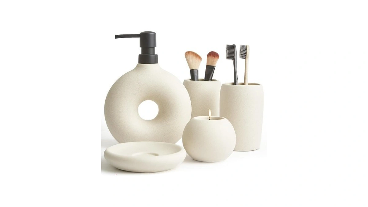 Terramoza Ceramic Bathroom Accessory Set, 5 Pcs - Soap Dispenser