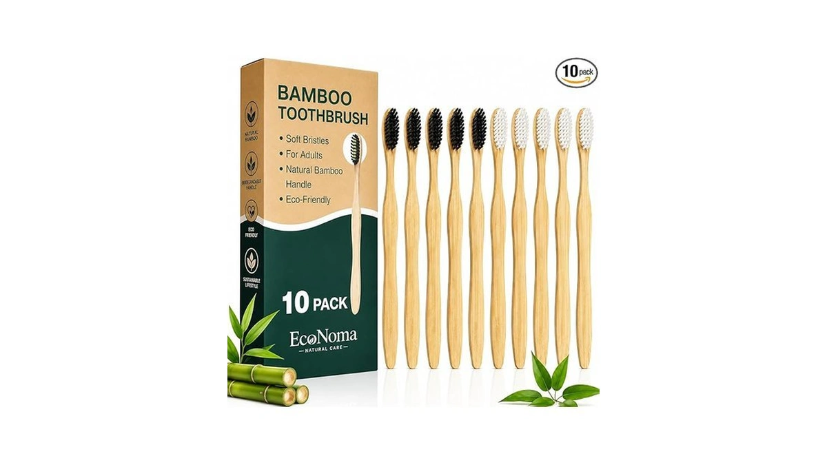 Bamboo Toothbrushes For Adults 10 Pack, Eco Friendly Wooden Toothbrush