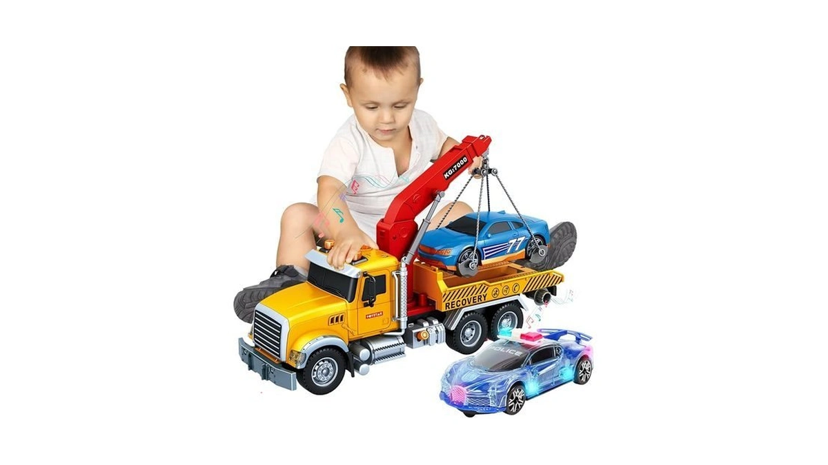 Lonfypeng Friction Powered 15 Inch Large Tow Truck Toy With