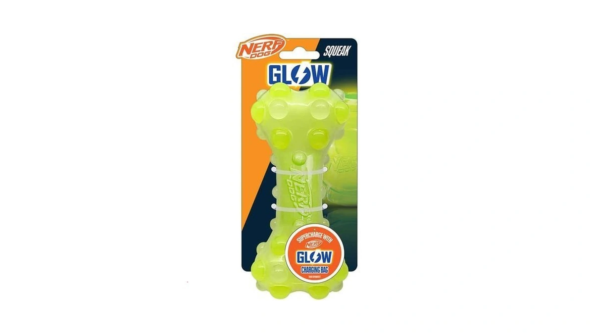 Nerf Dog 7in Tpr Squeak Glow Bubble Bone Dog Toy