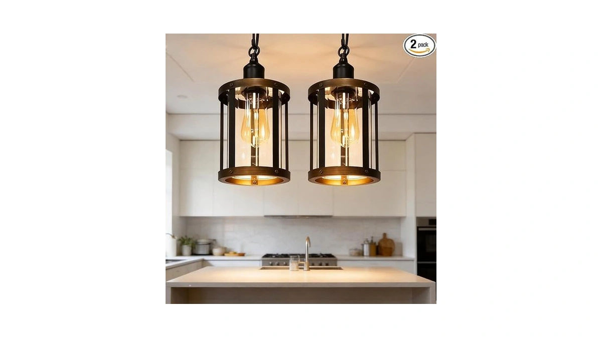Zeeyeah Black Pendant Lights Kitchen Island, Metal Hanging Light Fixture