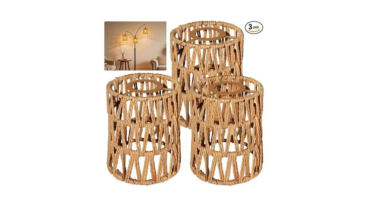 Lucorusc 3 Pack Rattan Lamp Shades Boho Hanging Light Lamp