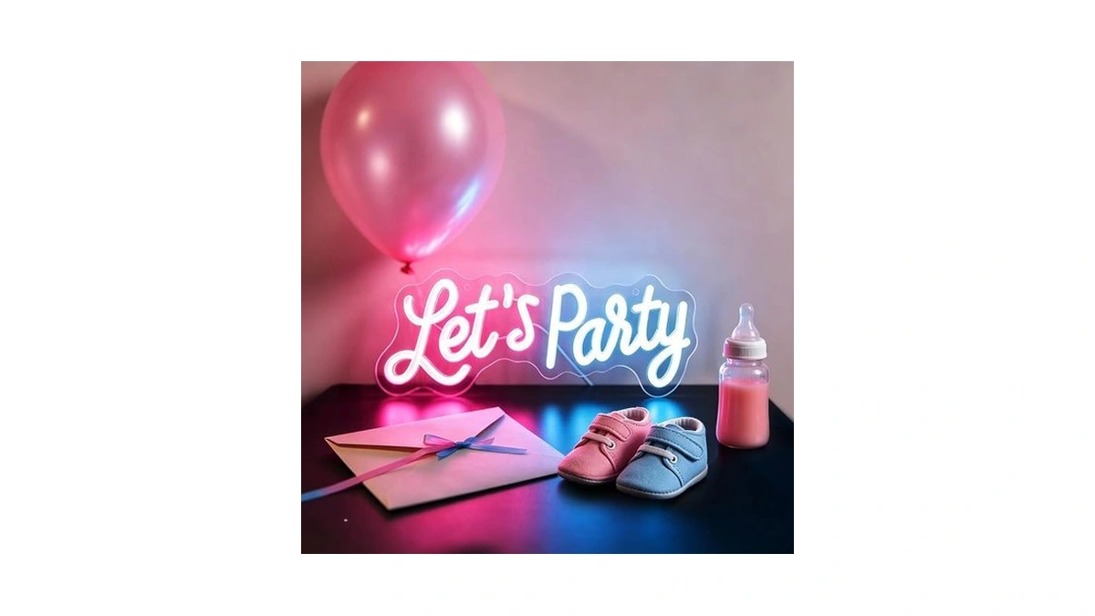 Lets Party Neon Sign For Party Wall Decor, Dimmable Led