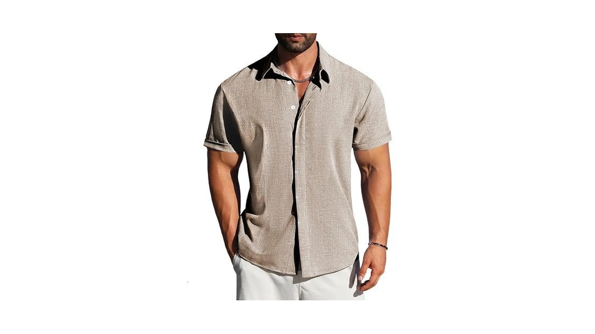 Letsee Linen Shirts For Men Short Sleeve Button Down Casual