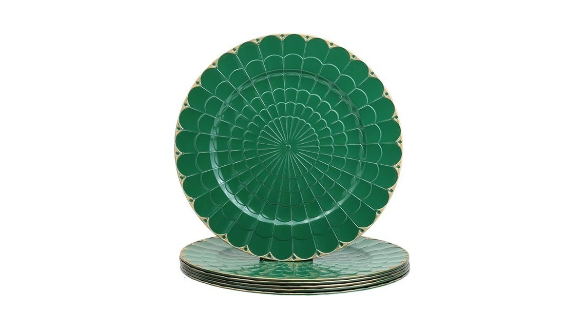 Omuriko Green Chargers Plates Set Of 6, Plastic Decorative Charge