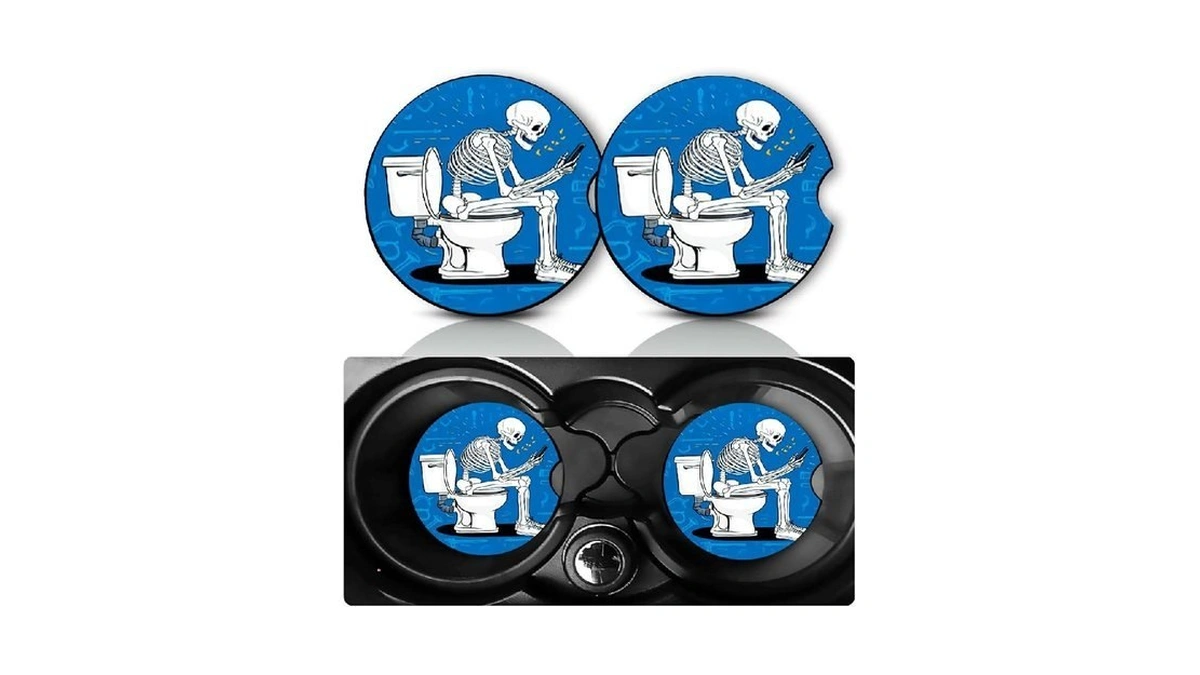 2 Pack Funny Dad Skeleton Car Cup Holder Coasters Neoprene