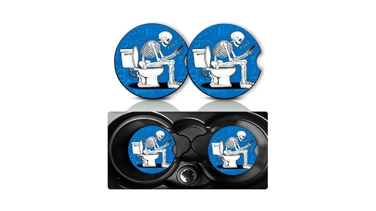 2 Pack Funny Dad Skeleton Car Cup Holder Coasters Neoprene