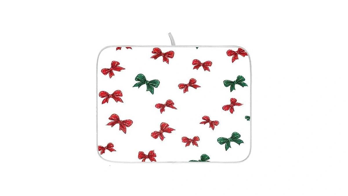 Christmas Bow Pattern Dish Drying Mat, Absorbent Drainer Mats For