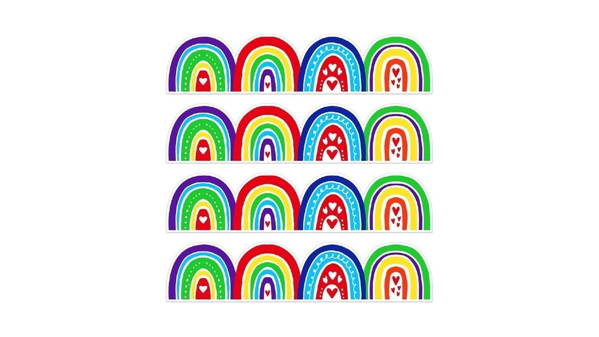 Sicohome Boho Bulletin Board Borders,48pcs Bulletin Borders Stickers,boho Classroom Decor,rainbow