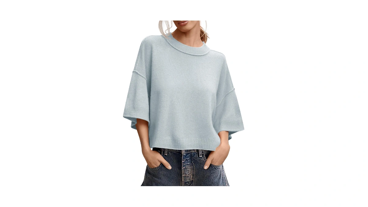 Saodimallsu Womens Short Sleeve Sweater Oversized Cropped Sweaters Knit Top