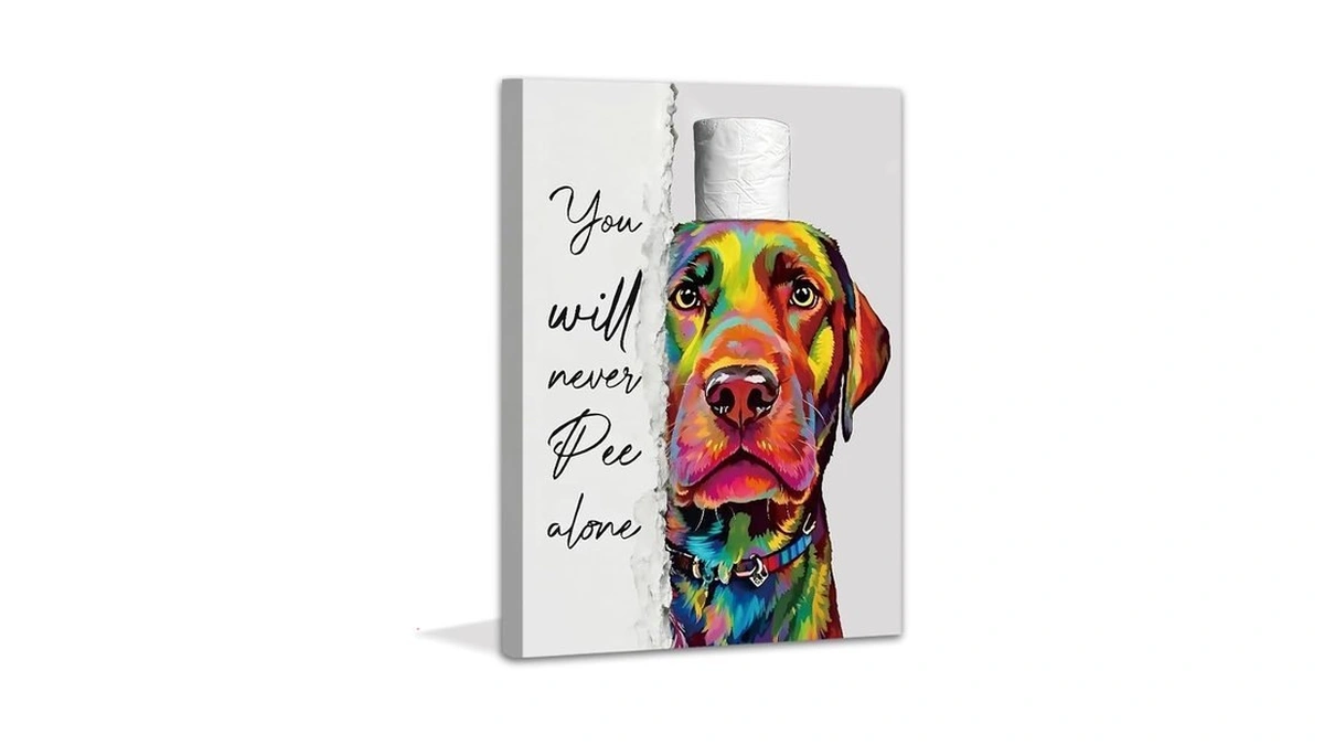 Qpoklaf Framed Dog Bathroom Wall Art Decor,funny Animal Art Canvas
