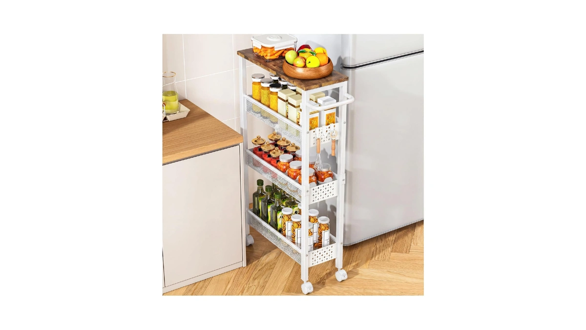 Vivihomety 4-tier Slim Utility Rolling Laundry Cart With Wheels, Metal