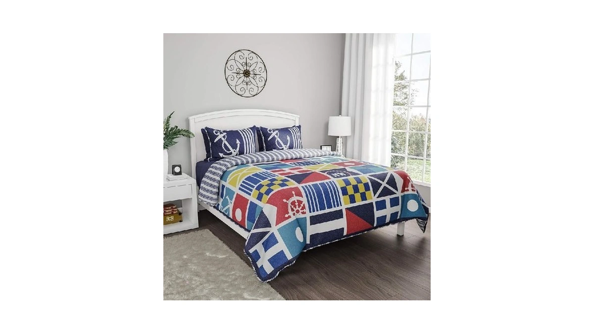 2-piece Twin Quilt Set - Coastal-themed Reversible Bedspread With Sham