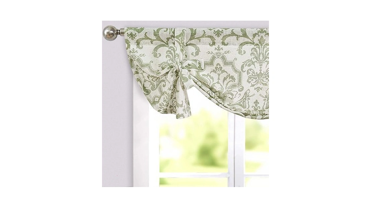 Jinchan Floral Linen Kitchen Window Valance, Tie Up, 42x36, 1