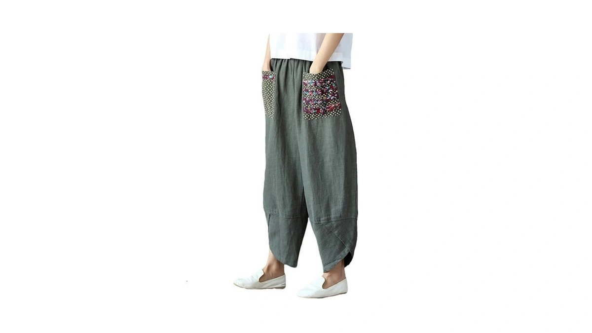 Minibee Women's Linen Baggy Wide Leg Casual Harem Pants
