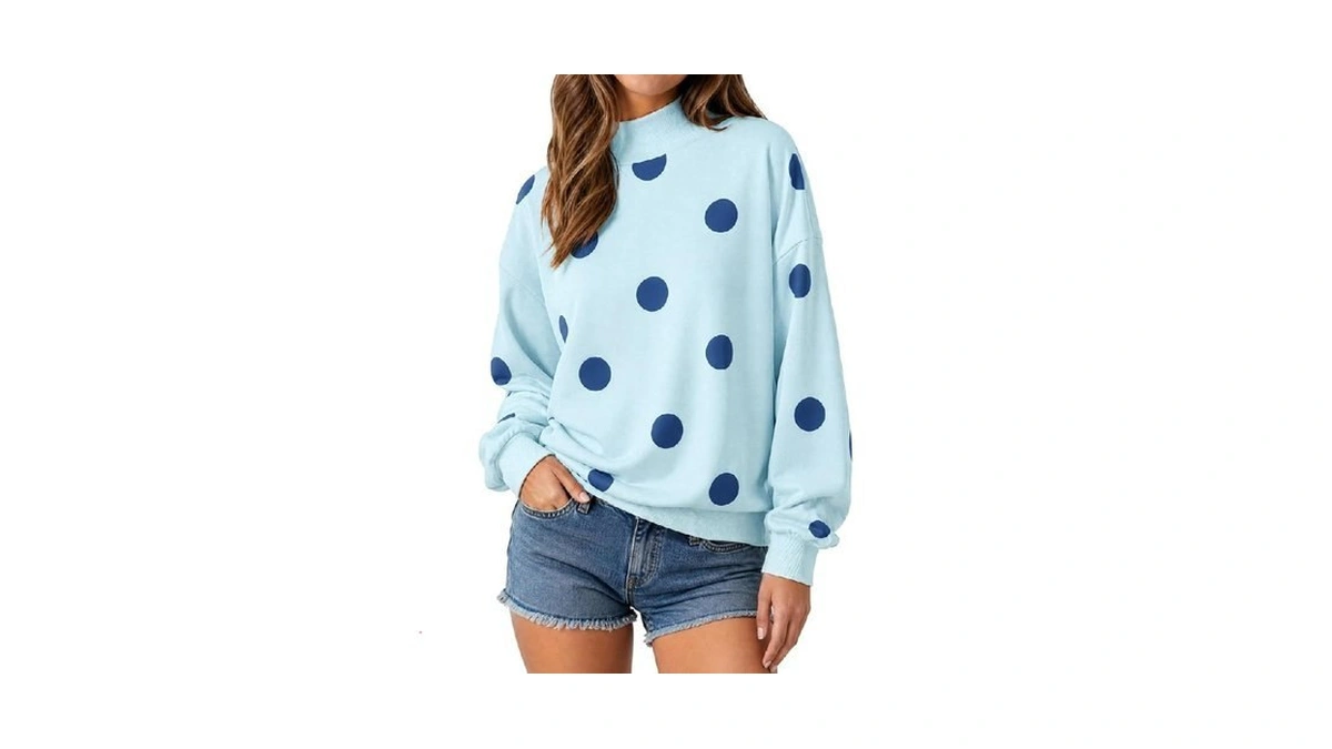 Fisoew Womens Polka Dot Sweatshirts Mock Neck Long Sleeve Pullover