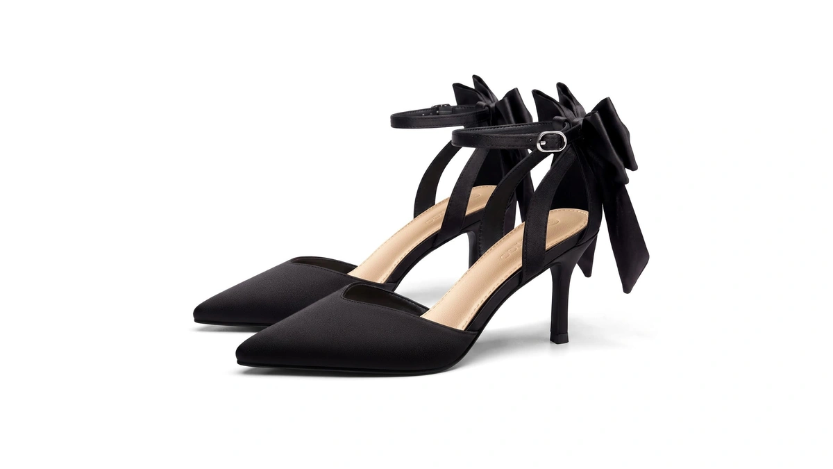 Coutgo Women's Kitten Heels Closed Pointed Toe Pumps Bow Ankle