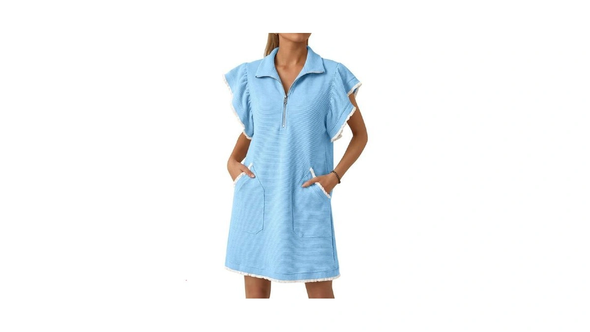 Cicy Bell Womens Ruffle Cap Sleeve Sweatshirt Dress Summer Mini