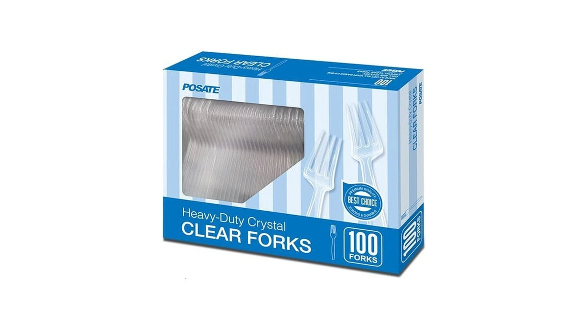 Posate Plastic Forks Heavy Duty, Clear Disposable Silverware 100 Count