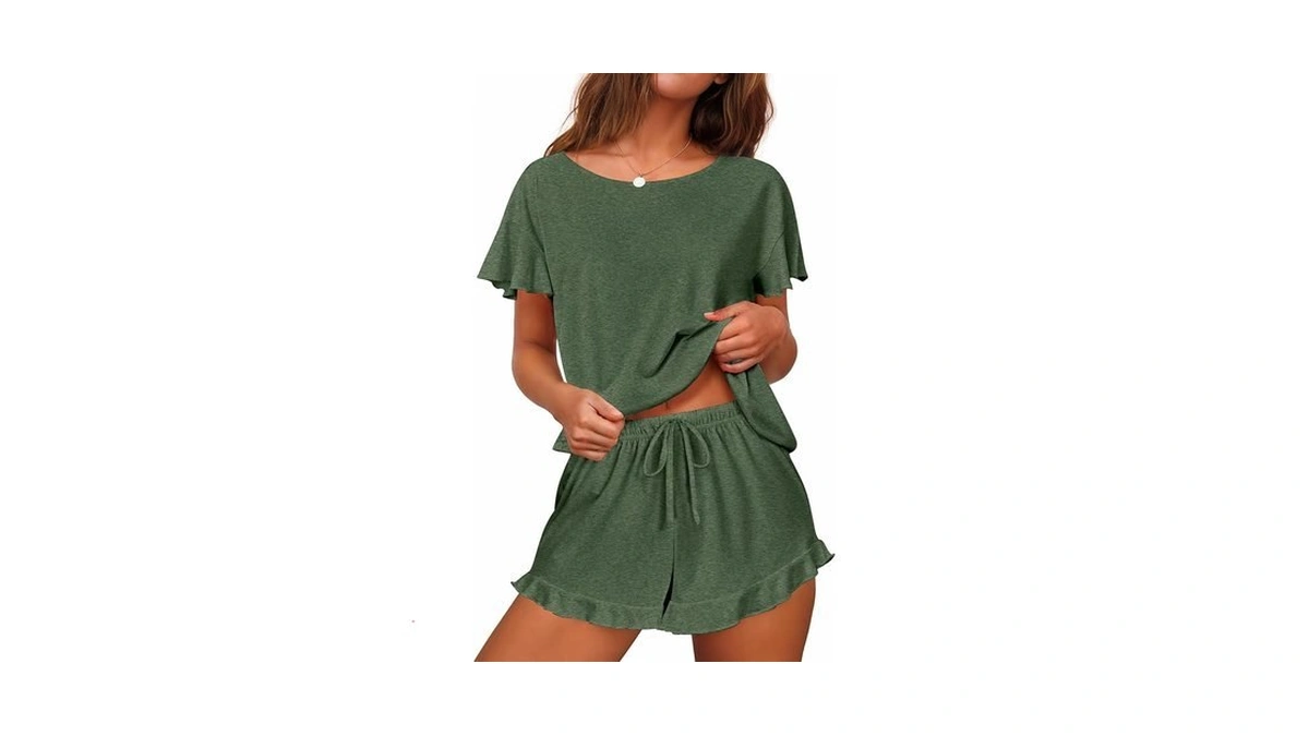 Ekouaer Women Pajama Set Ruffle Sleeves Top A...