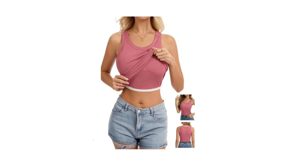Humordream Women Built-in Bra Tank Tops Sleeveless Racerback Fitted Ribbed