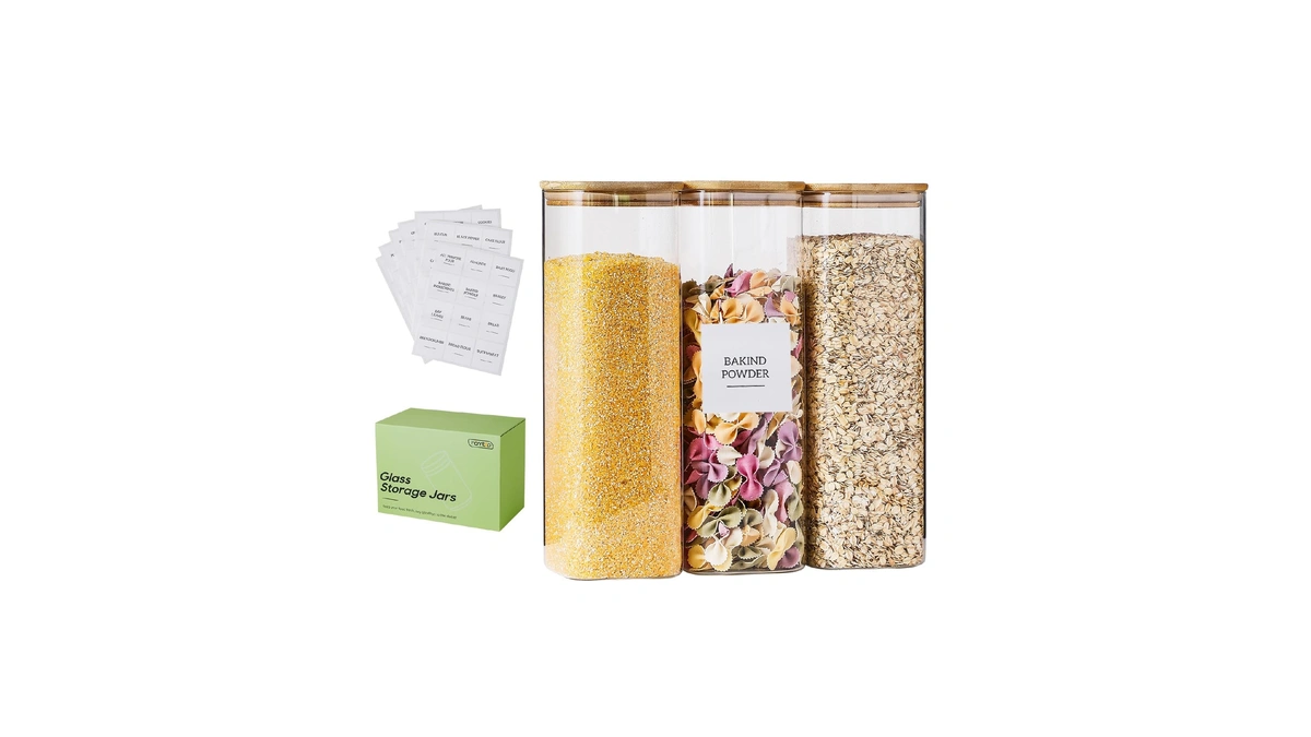 Homtop Glass Jars With Bamboo Lids 3 Pack, 74 Oz