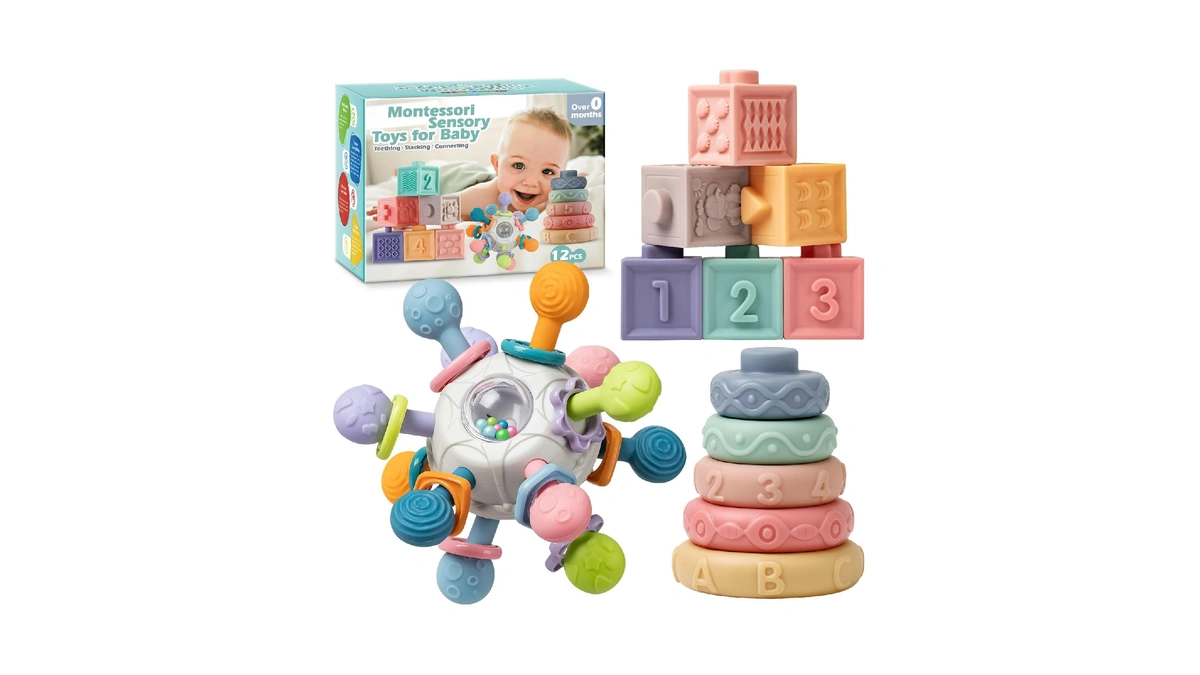 Baby Sensory Teething Toys Set, Montessori Baby Toys 6-12 Months,