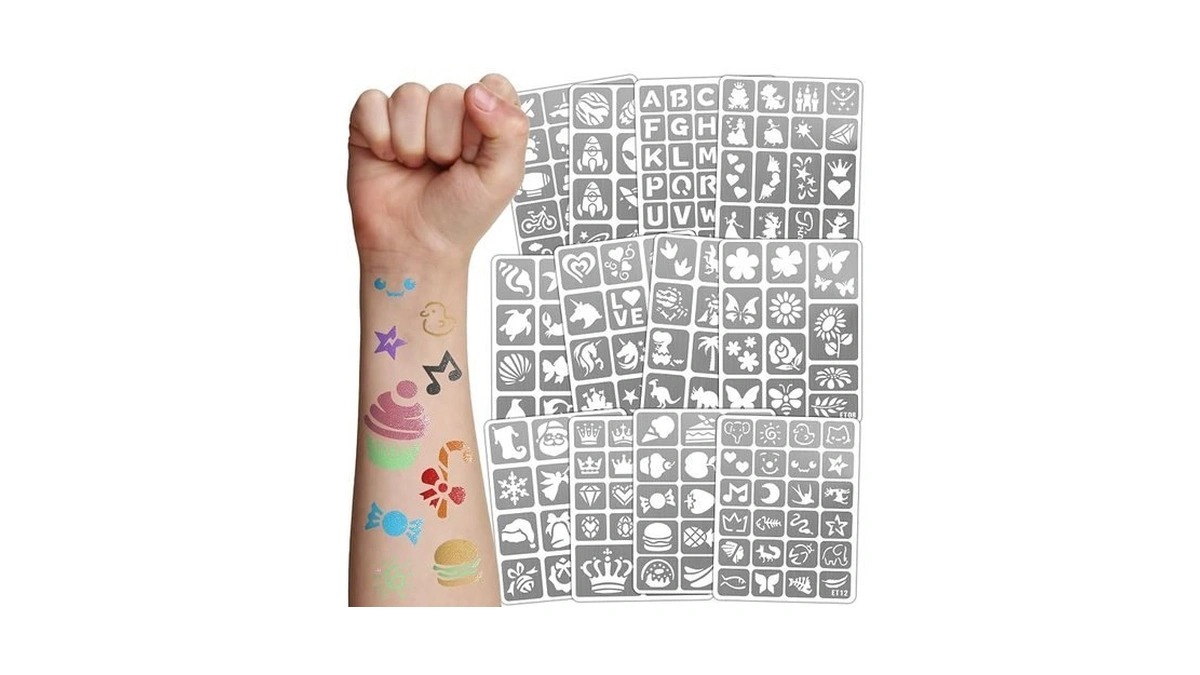 183 Pcs Temporary Tattoos Stencils For Kids, Boys Girls Glitter