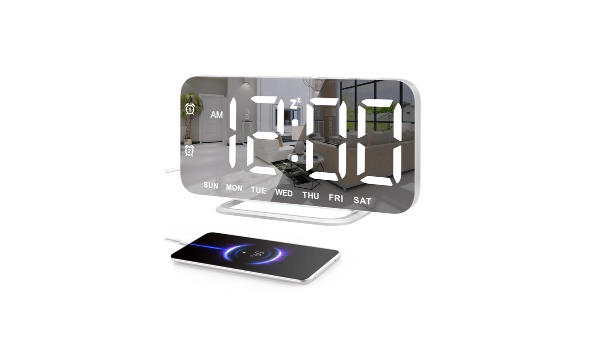 Slim Led Digital Alarm Clock, Mirror Surface For Makeup, With