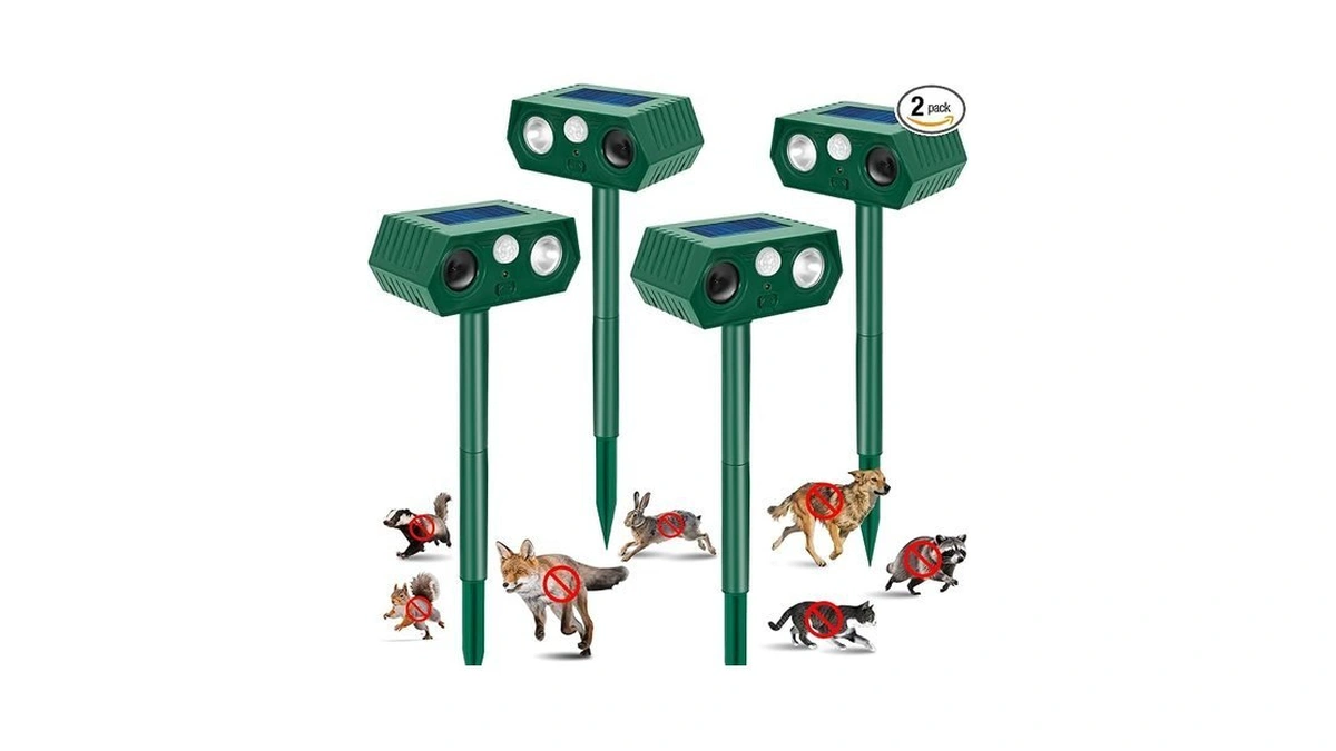 Solar Ultrasonic Animal Repellent Outdoor, 2pack Waterproof Deer Repellent Devices