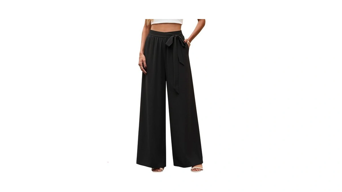 Ventrollo Women Wide Leg Pants High Waisted Belted Palazzo Pants