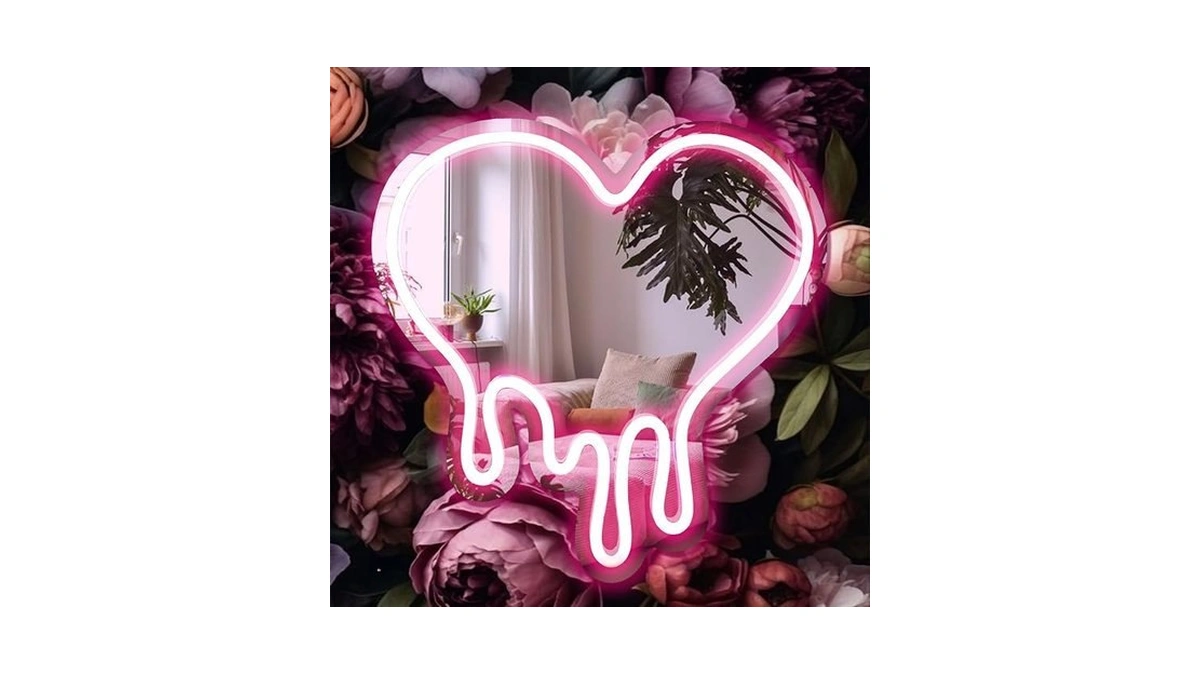 Decanit Pink Melting Heart Neon Mirror, Usb Powered Led Wall