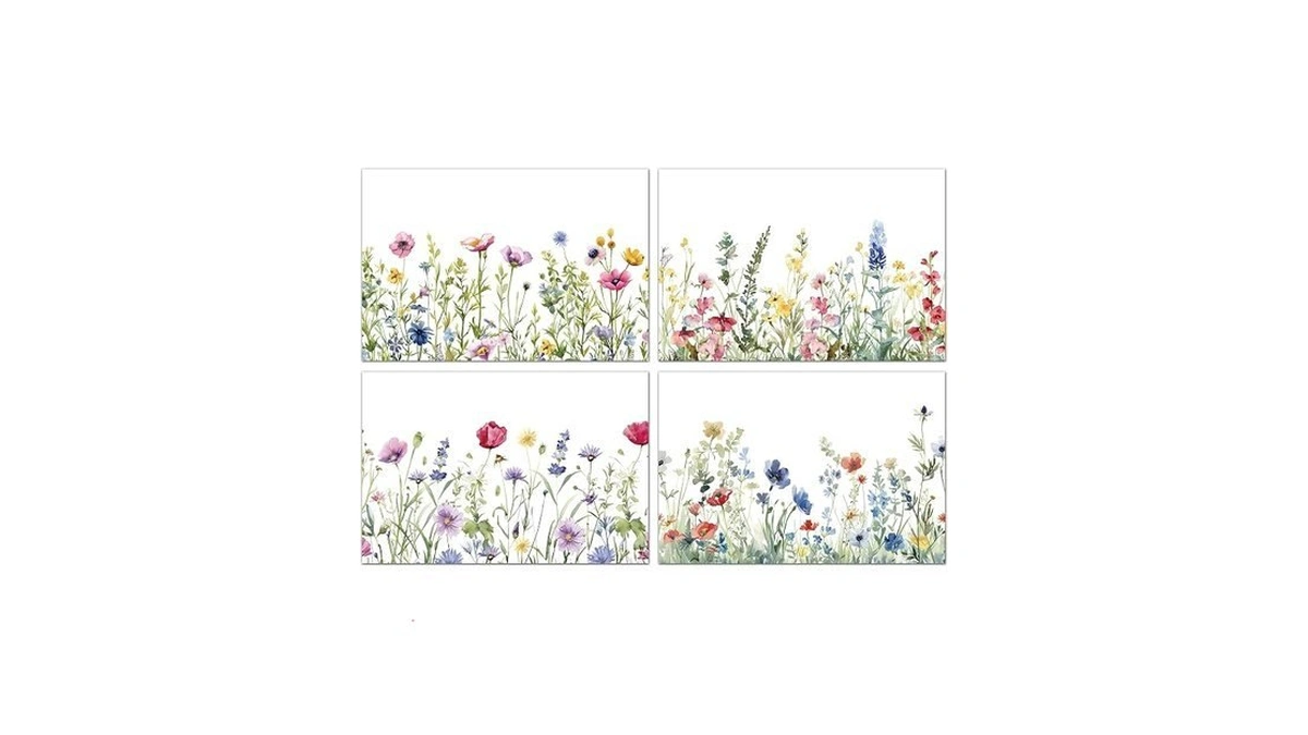 Wildflowers Placemats Set Of 4, Watercolor Flowers Decoration, Colorful Floral