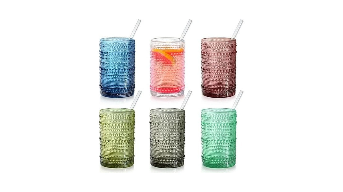 Gorogile 15 Oz Colored Hobnail Drinking Glasses With Straws,vintage Glassware
