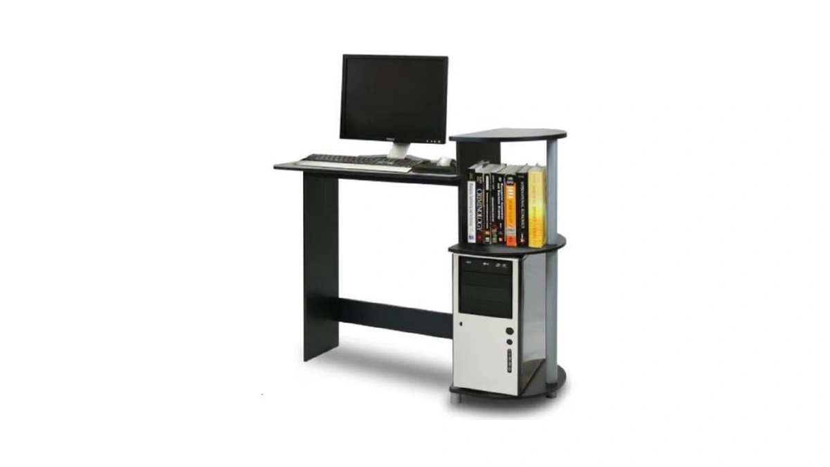 Furinno Compact Desk, 28.5" Wide Gaming Desk With Shelves, Computer
