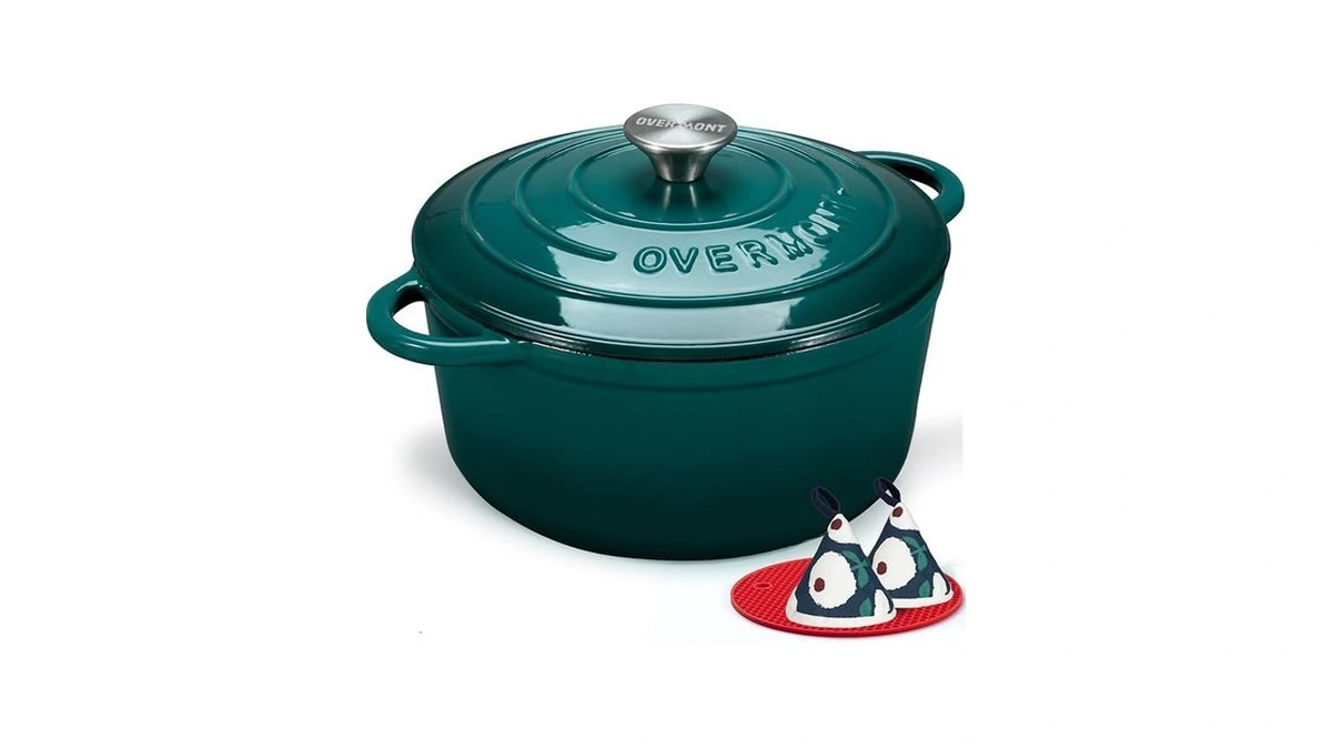 Overmont Enameled Cast Iron Dutch Oven - 7qt Pot With
