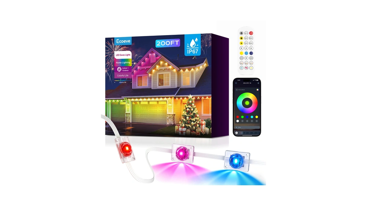 Ecoeve Permanent Outdoor Lights For House, 200ft Christmas Rgb+ic Lights