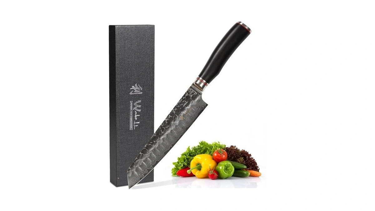 Wakoli Ebo Bbq Kiritsuke Knife, 7.9-inch Vg10 Damascus, Dark Oak