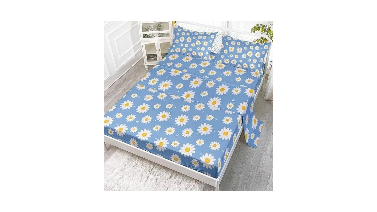 Smell Sunshine Lightweight Blue And White Daisy Sheets Set 4pcs