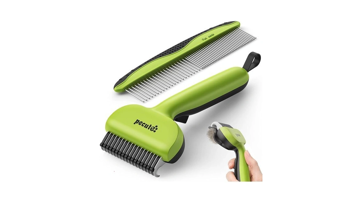 Pecute Self-cleaning Undercoat Rake For Dogs Cats With Thick Double