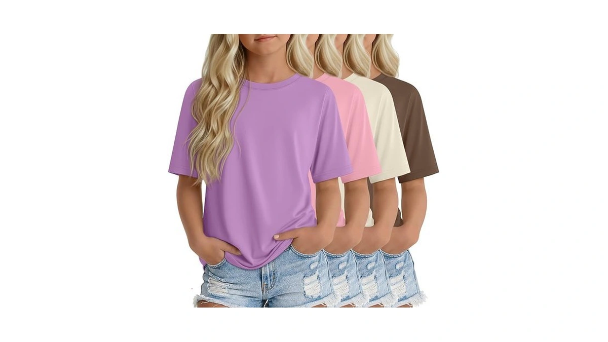 Yooaurvox 4 Pack Girls Short Sleeve T-shirts, 4-color Set, 13-14