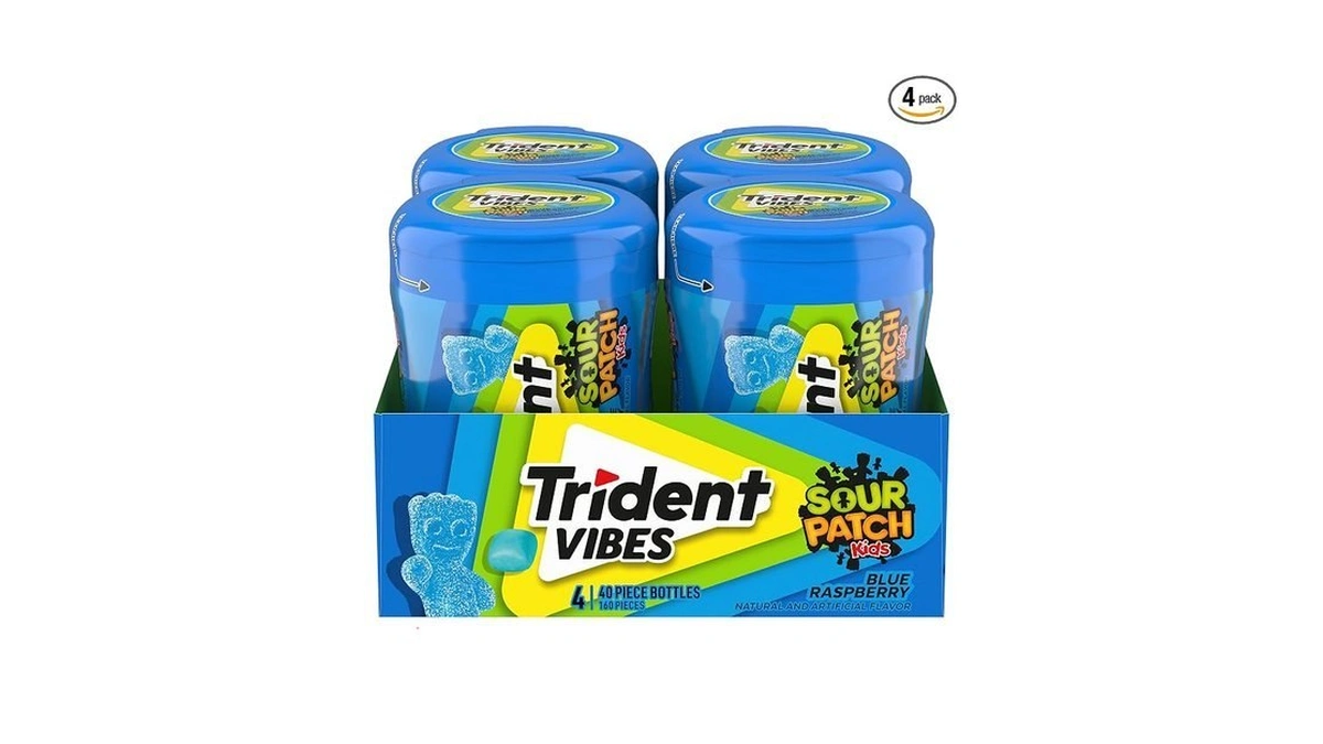 Trident Vibes Sour Patch Kids Blue Raspberry Sugar-free Chewing Gum,