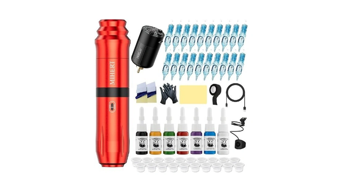 Mihert Tattoo Gun Kit With Wireless Rotary Tattoo Machine, 1500mah